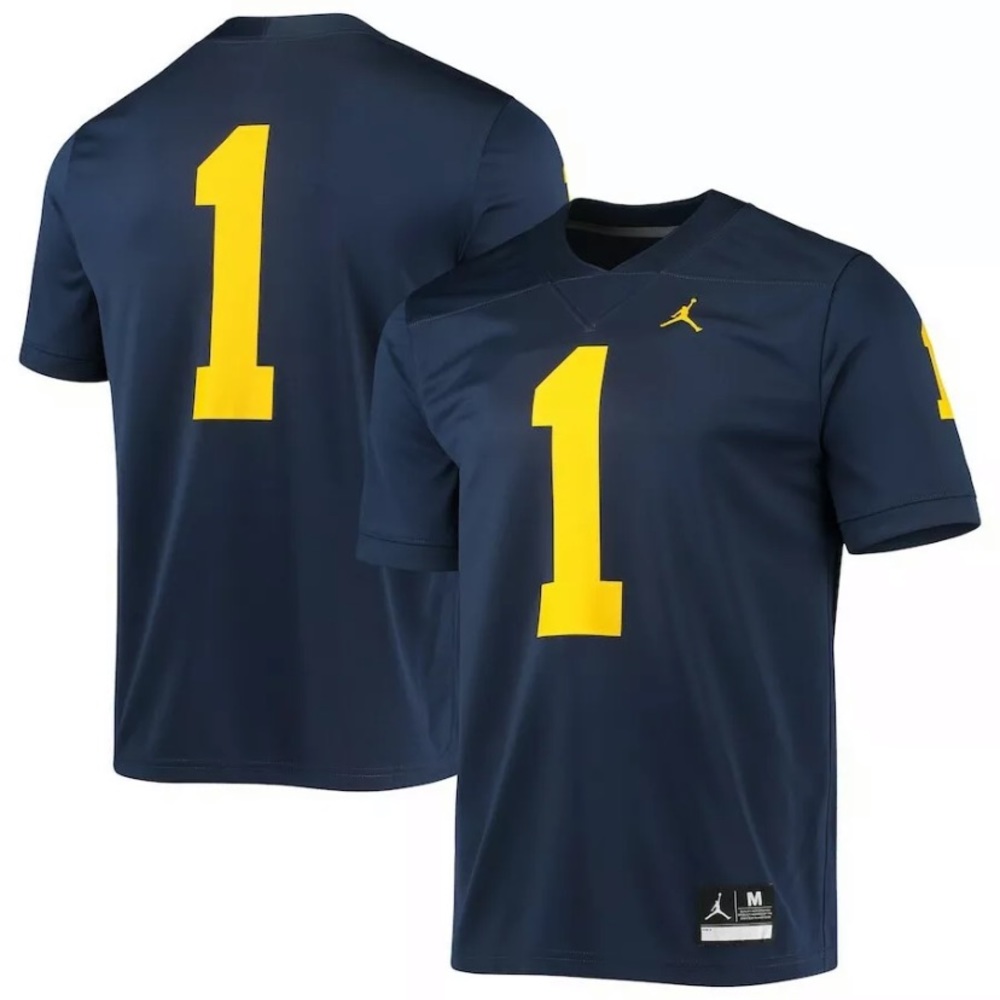 Jordan University of Michigan Wolverines Football Jersey Navy #1 Medium